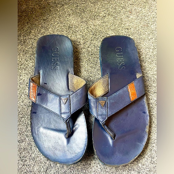 GUESS Men's Navy Blue Flip Flops – Size 13 - Picture 1 of 15